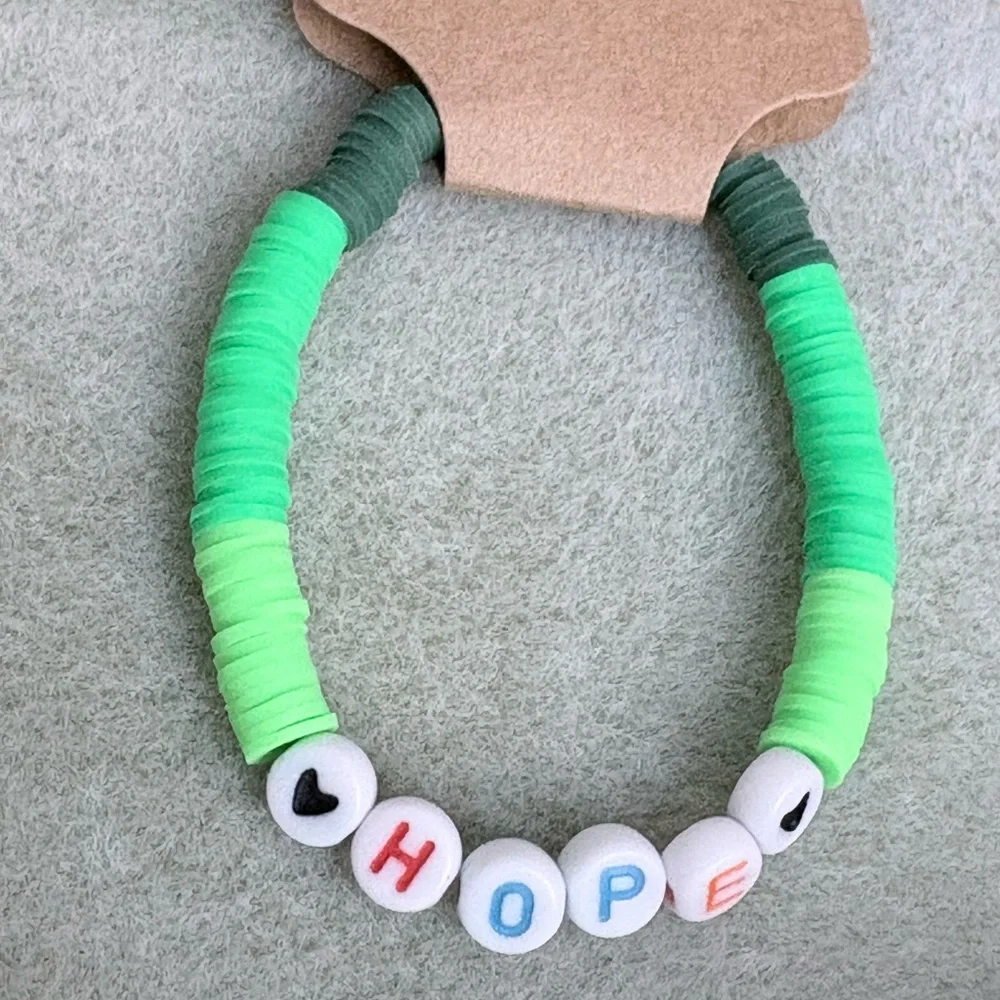 HOPE beaded 6.5” bracelet multi color green. Ask about customization of bracelet